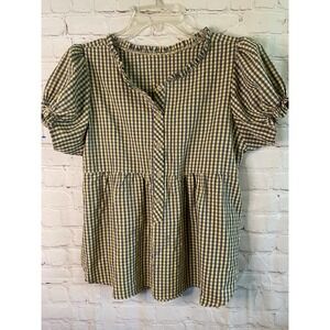 Stylish Checkered Blouse with Puff Sleeves